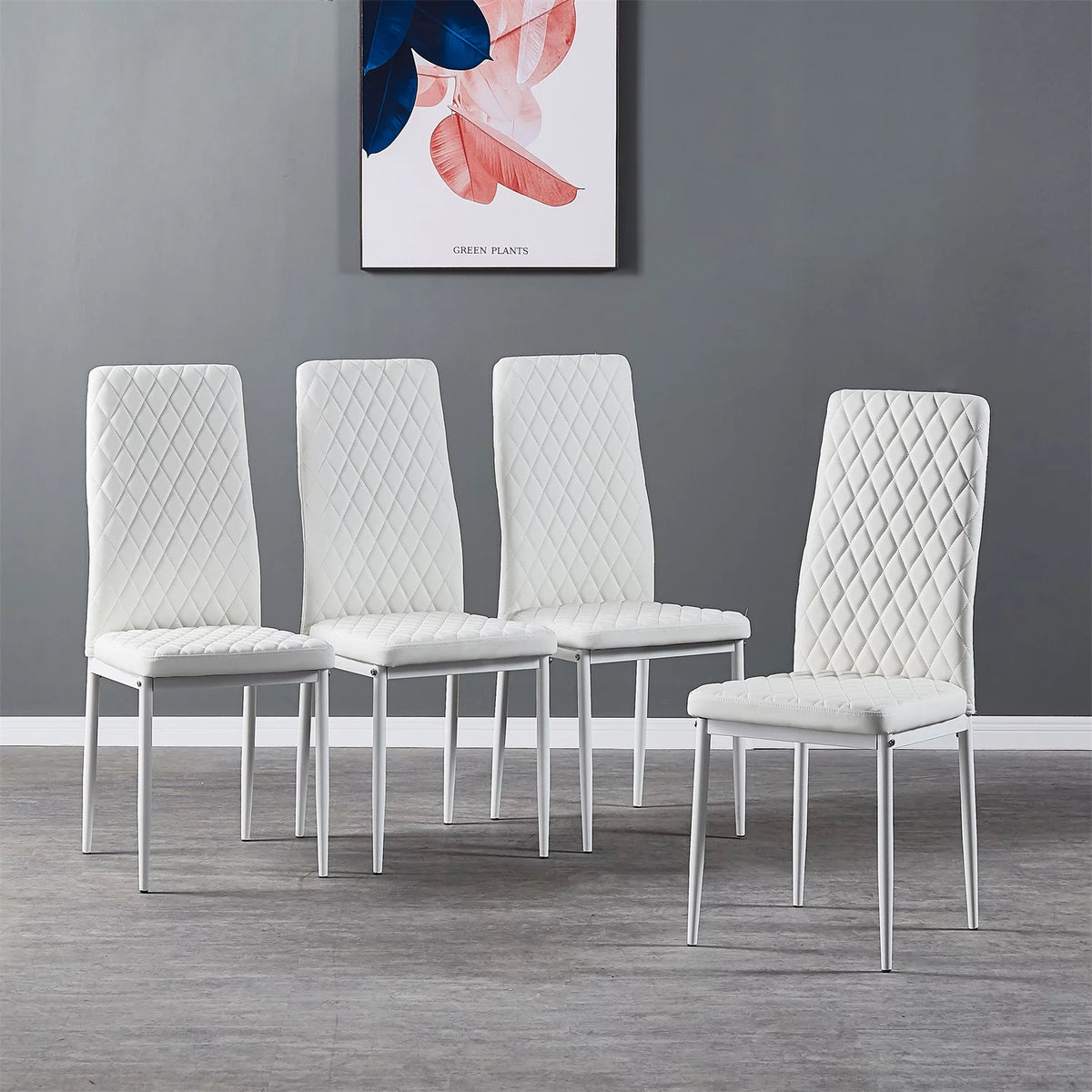 White Fireproof Leather Dining Chairs Set of 6 D1002