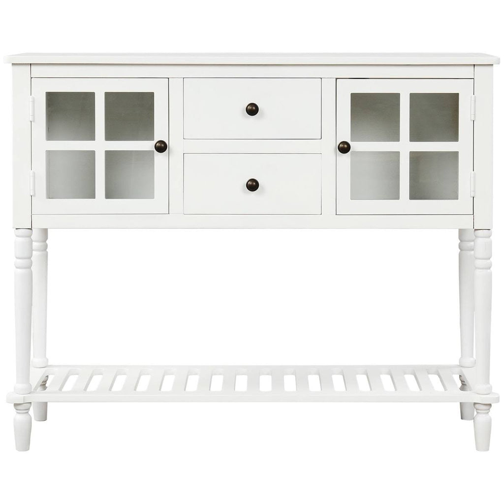 White Farmhouse Console Table with Glass Storage Cabinet L84294