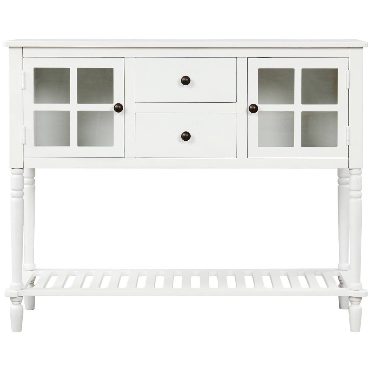 White Farmhouse Console Table with Glass Storage Cabinet L84294