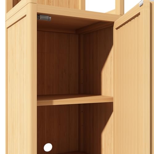 Tall Bamboo Bathroom Storage Cabinet with Door and 2 Tier Shelves V718
