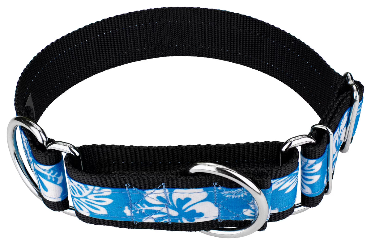 Blue Hawaiian Nylon Martingale Dog Collar, Medium I805155