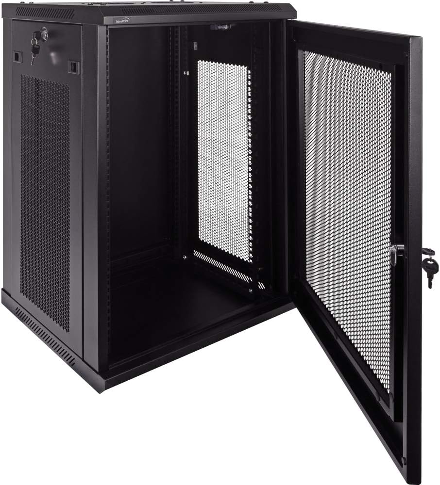 15U Wallmount Cabinet Enclosure 19-Inch Server Network Rack with Locking Perforated Door Black H685