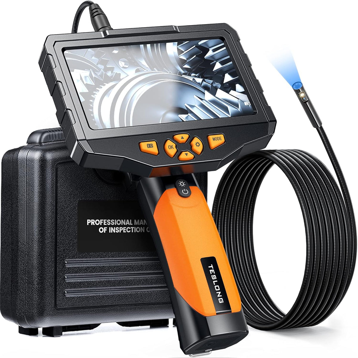 Dual Lens Inspection Camera with Light, 5 IPS Screen, 16.4ft Flexible Probe, 1080p P562