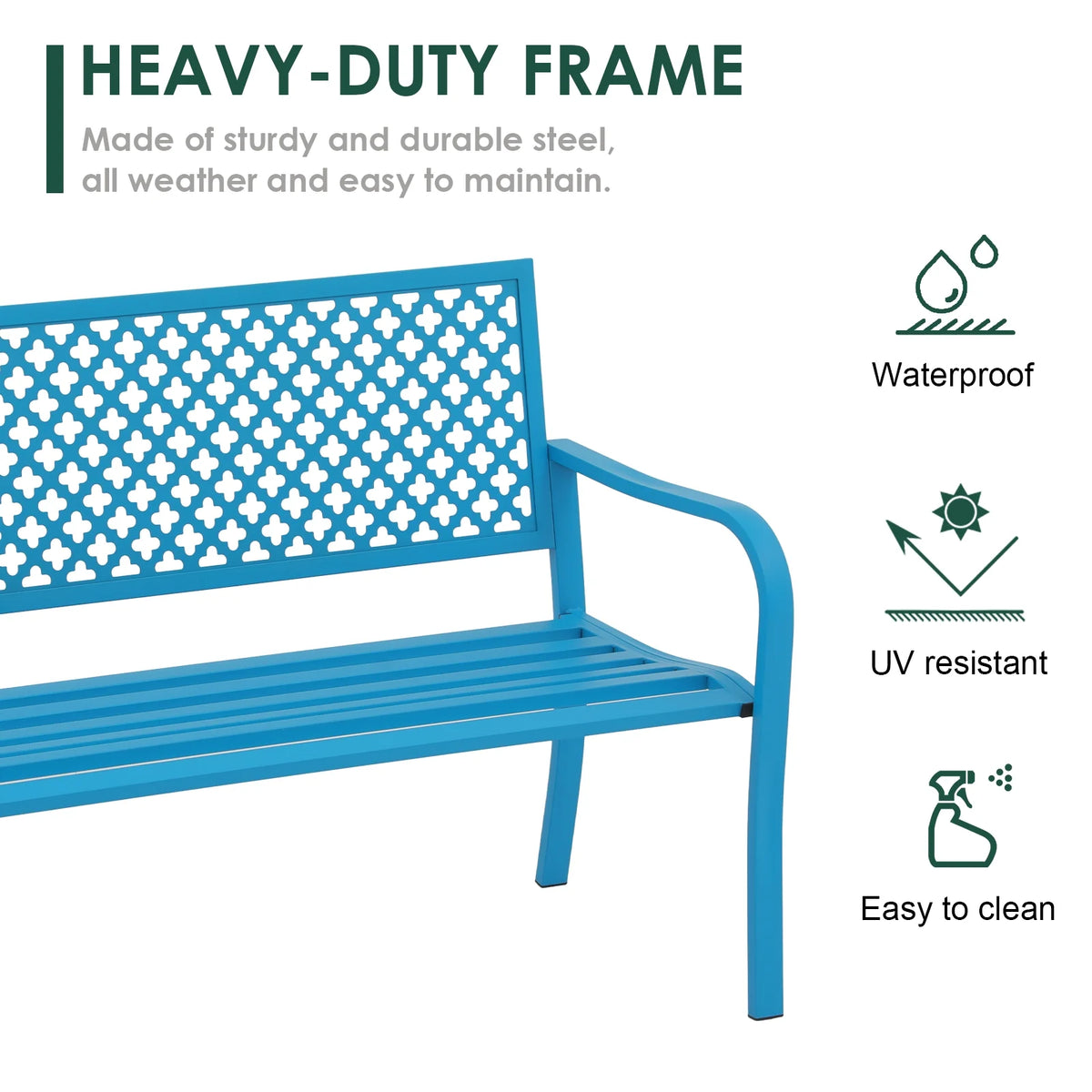 Blue 50in Metal Outdoor Garden Bench with Armrest Z78891