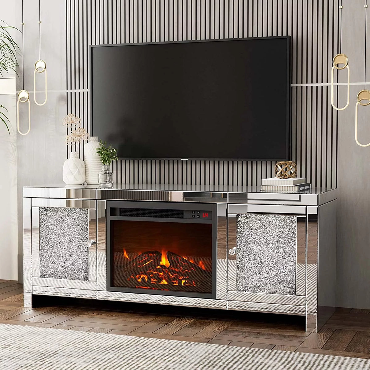 Mirrored Fireplace TV Stand for TV up to 55 inch X7013