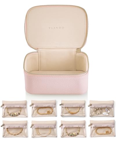 Green PU Leather Small Jewelry Case with 6 Zipper Velvet Bags L836