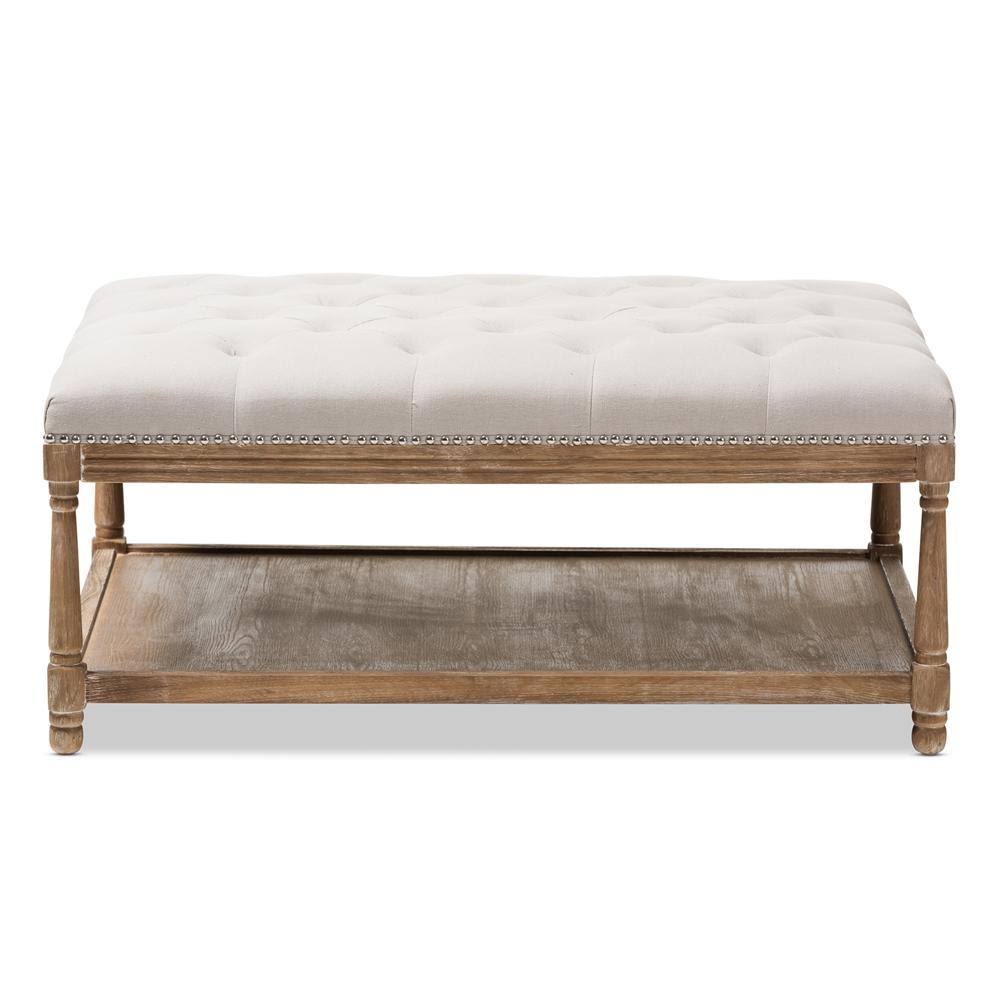 Beige Linen Rectangular Coffee Table Ottoman T8560
