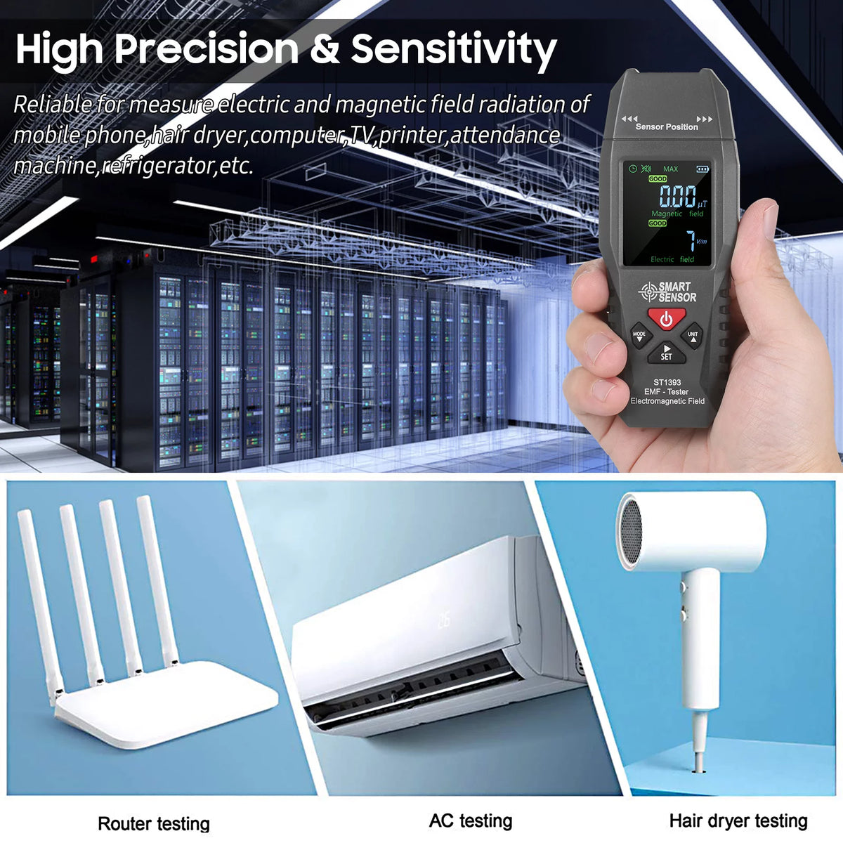 EMF Meter Handheld Digital LCD Electromagnetic Field Radiation Tester M486662
