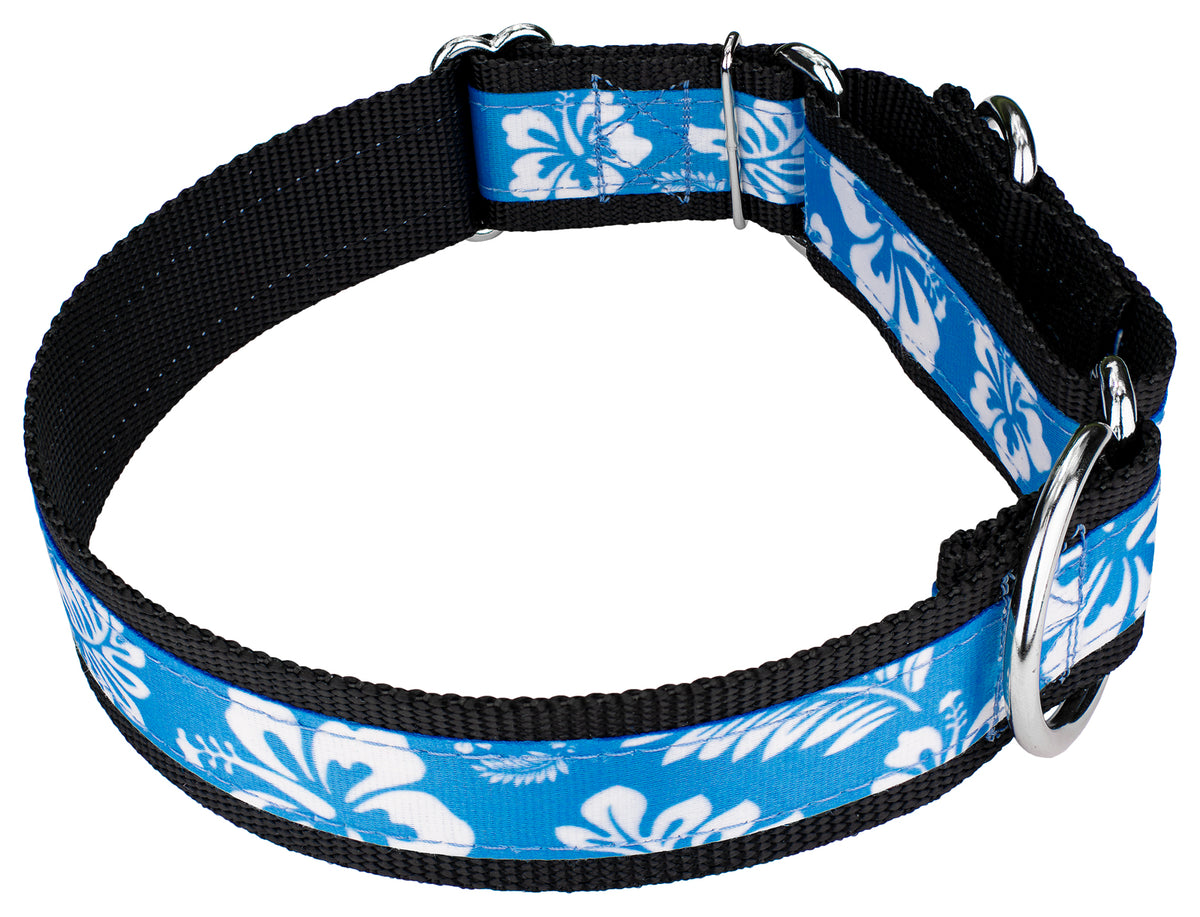 Blue Hawaiian Nylon Martingale Dog Collar, Medium I805155