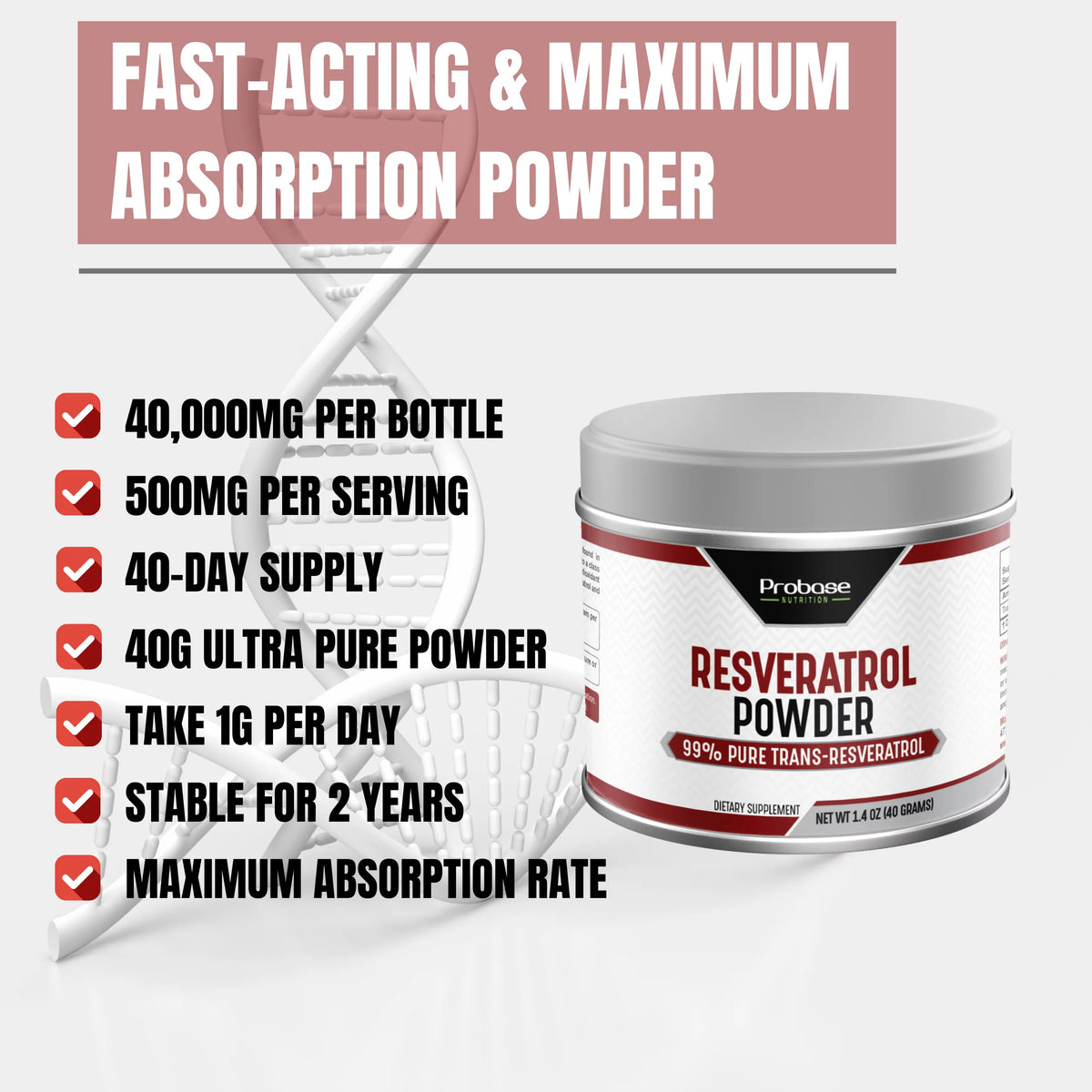 Micronized Trans-Resveratrol Powder 1000mg 40g J88481