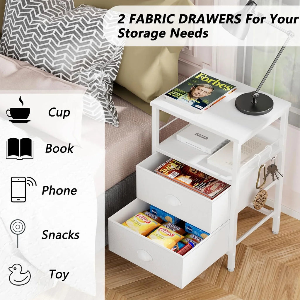 Set of 2 Nightstands with Charging Station and 2 Fabric Drawers I992