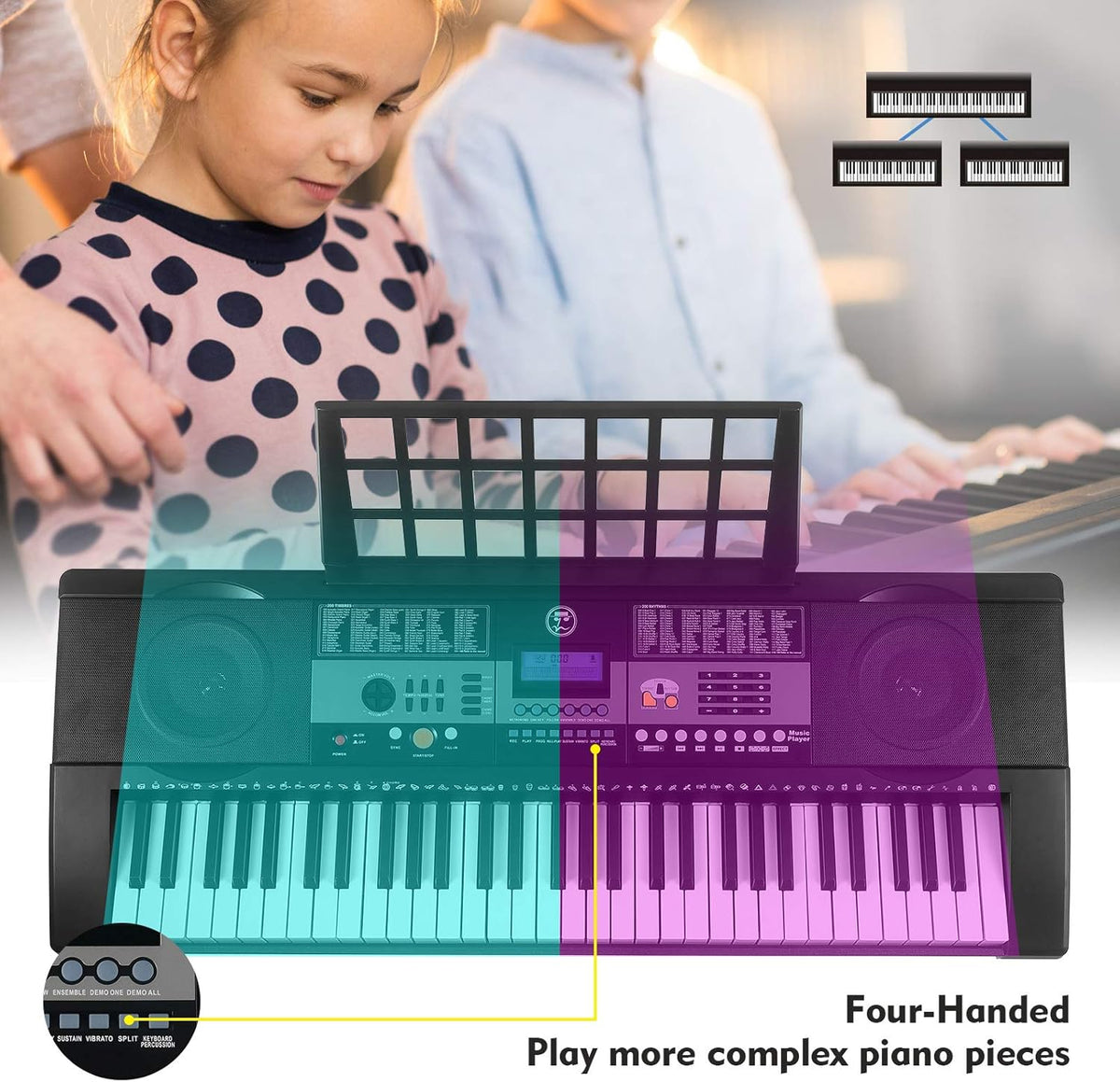 61 Key Portable Electronic Keyboard Piano with Stand and Stool V353729