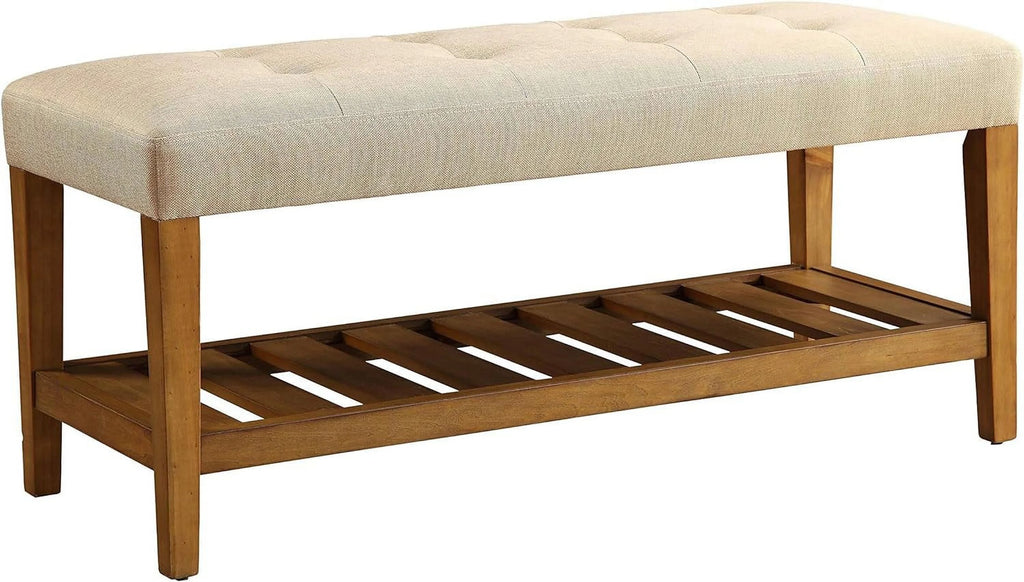 Beige Upholstered 2 Seater Loveseat with Solid Wooden Legs T817686