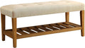 Beige Upholstered 2 Seater Loveseat with Solid Wooden Legs T817686