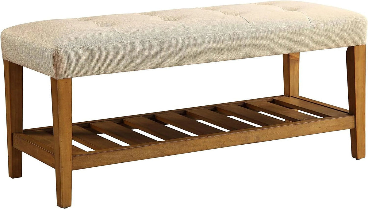Beige Upholstered 2 Seater Loveseat with Solid Wooden Legs T817686