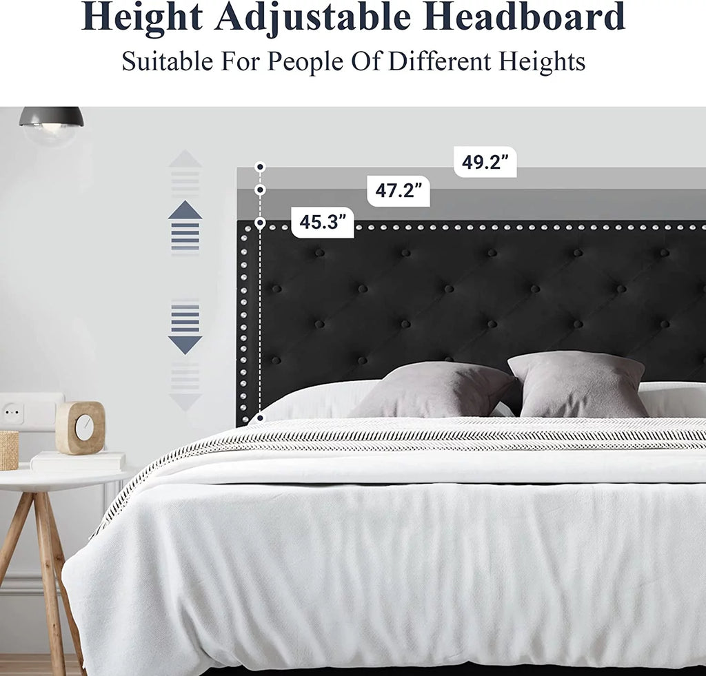 Queen Size Velvet Upholstered Platform Bed with Tufted Headboard O873