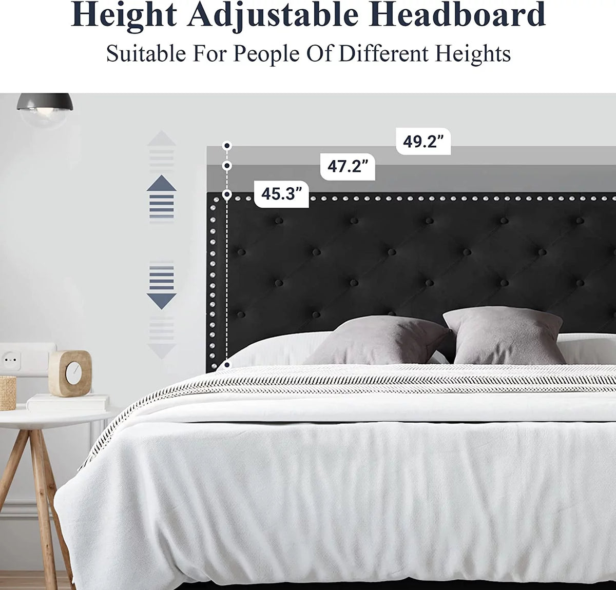 Queen Size Velvet Upholstered Platform Bed with Tufted Headboard O873