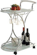 Glass Top Bar Cart in Chrome and White R90743