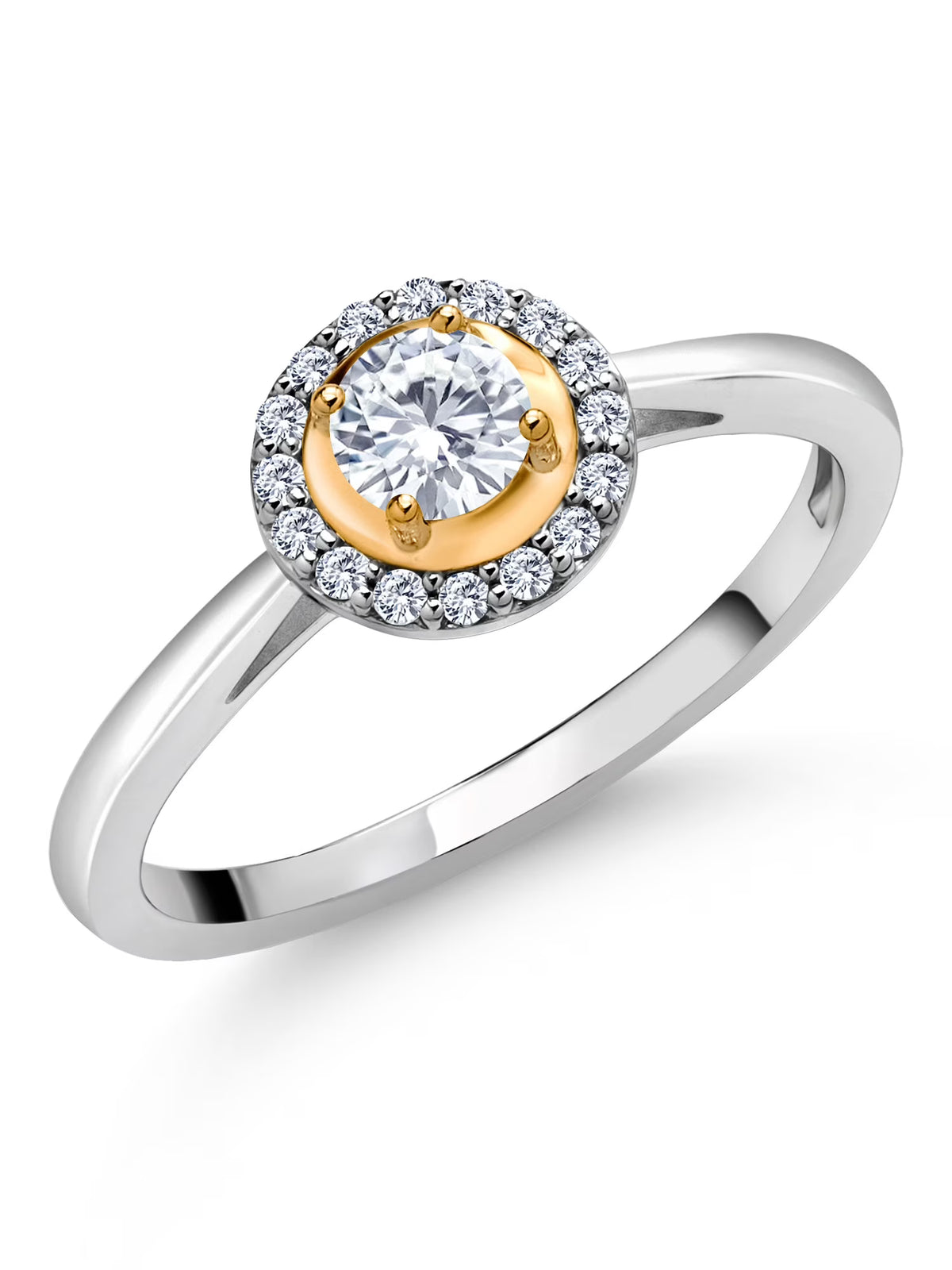2 Tone 925 Sterling Silver and 10K Yellow Gold White Lab Grown Diamond Solitaire Engagement Ring U3744