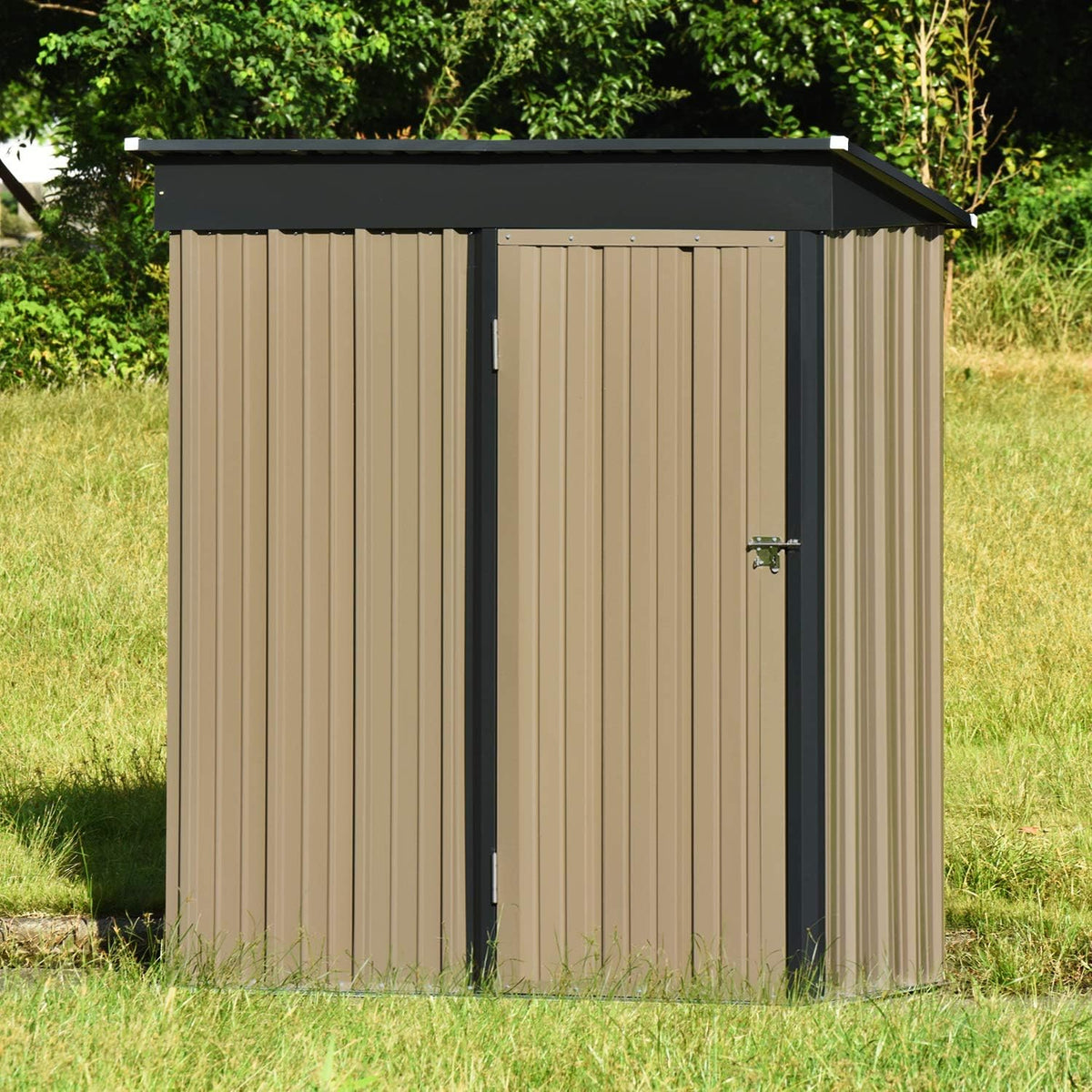 5x3 FT Galvanized Steel Outdoor Storage Shed, Dark Grey V236215