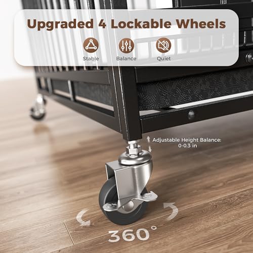 48" 38" Dog Crates with 4 Lockable Wheels, Removable Door and Tray D592440