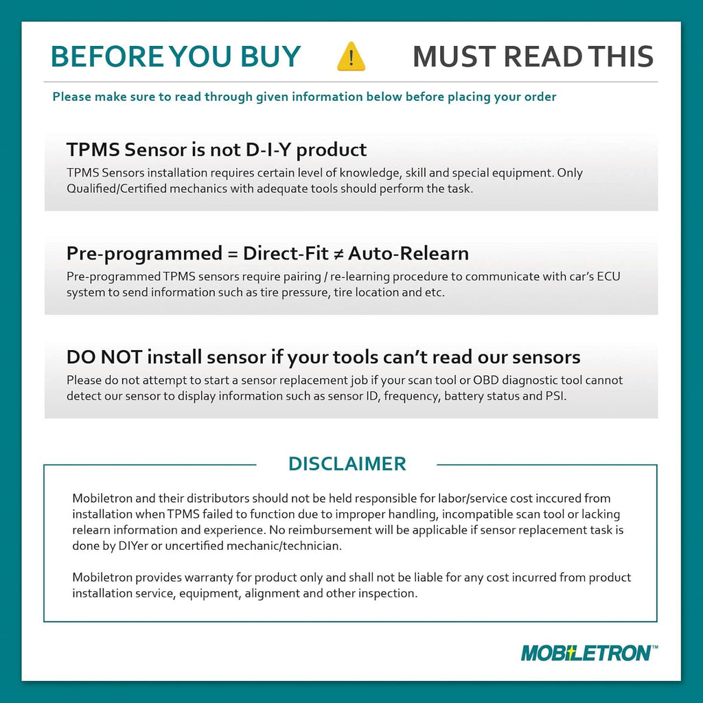 315MHz TPMS Tire Pressure Sensor 4-Pack T142