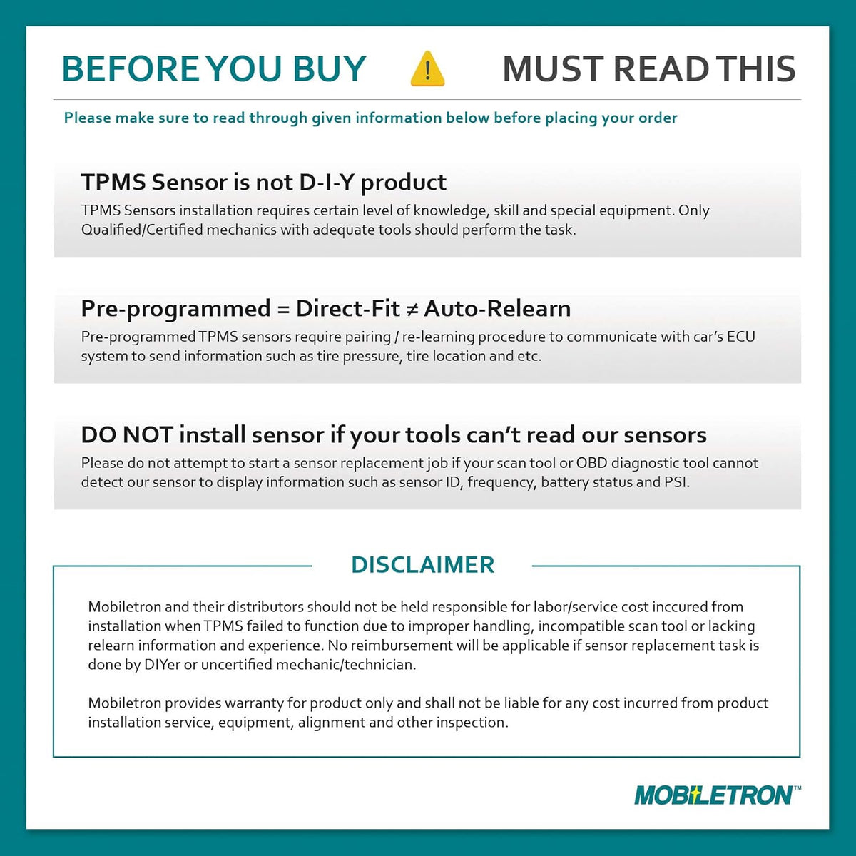 315MHz TPMS Tire Pressure Sensor 4-Pack T142