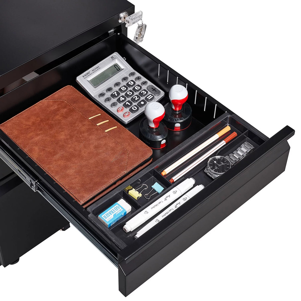 Black 3 Drawer Metal File Cabinet on Wheels Q35944