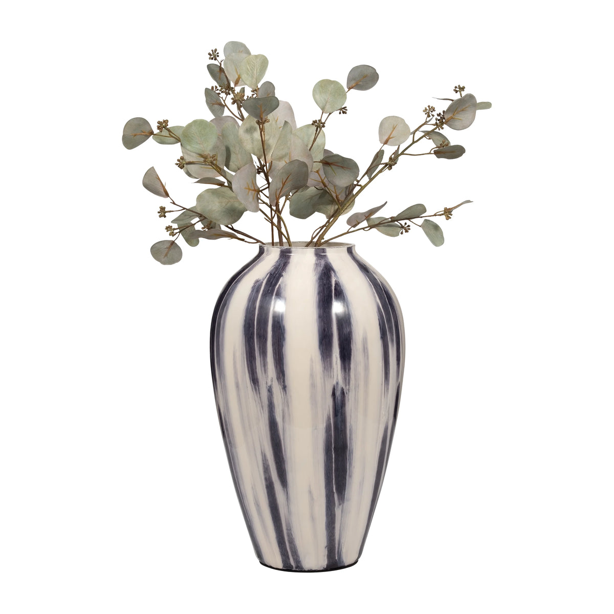 20"Hx11" Diameter Glass Striped Vase Black/White Finish N829586