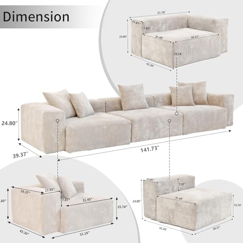 Oversized Corduroy 3 Seater Sectional Sofa I725943