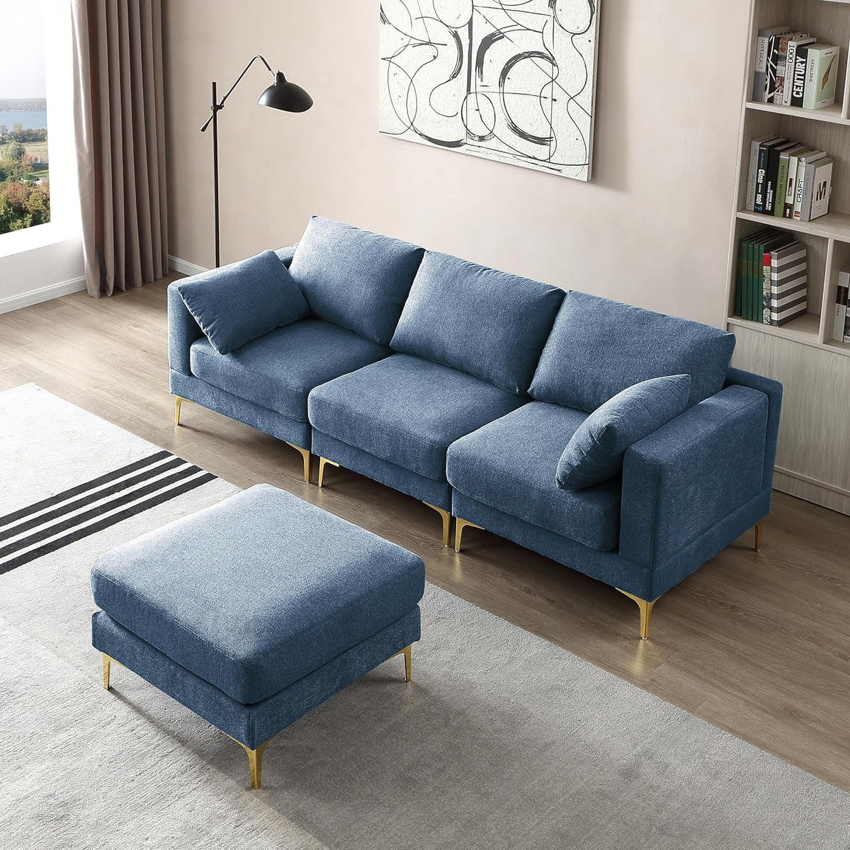 Blue Reversible Modular Sofa with 2 Pillows T5753