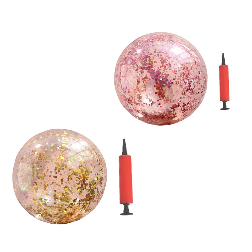 2pcs Glitter Sequin Beach Balls Round Transparent PVC Inflatable Ball Toys with Pumps G484900