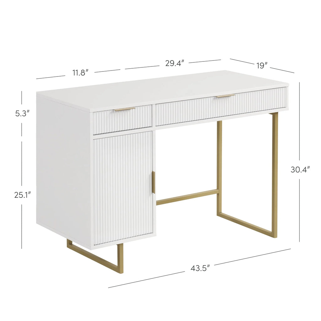 White Computer Desk with Drawers and Cabinet Storage R999