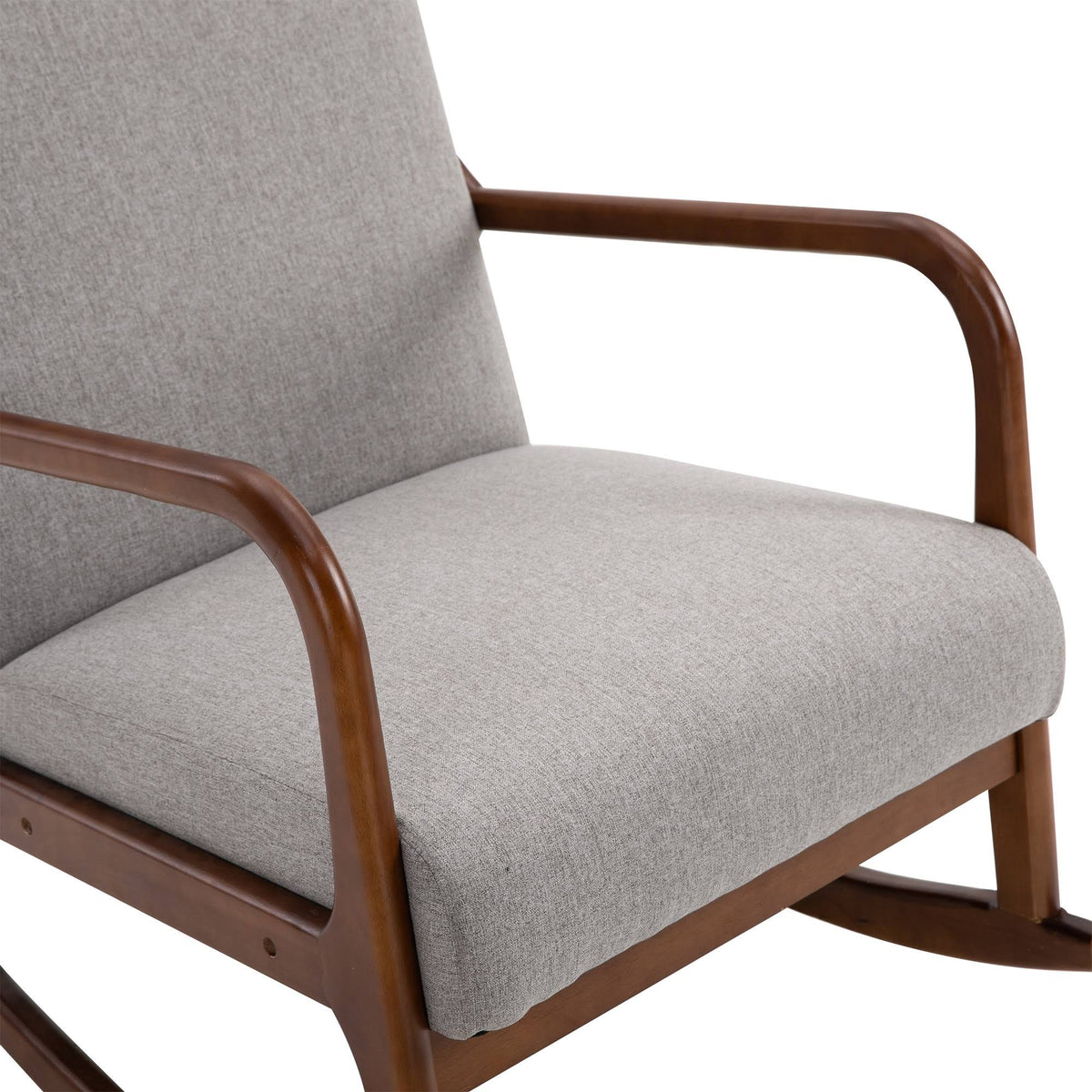 Grey Upholstered Rocking Armchair with Wood Base and Linen Fabric J244548