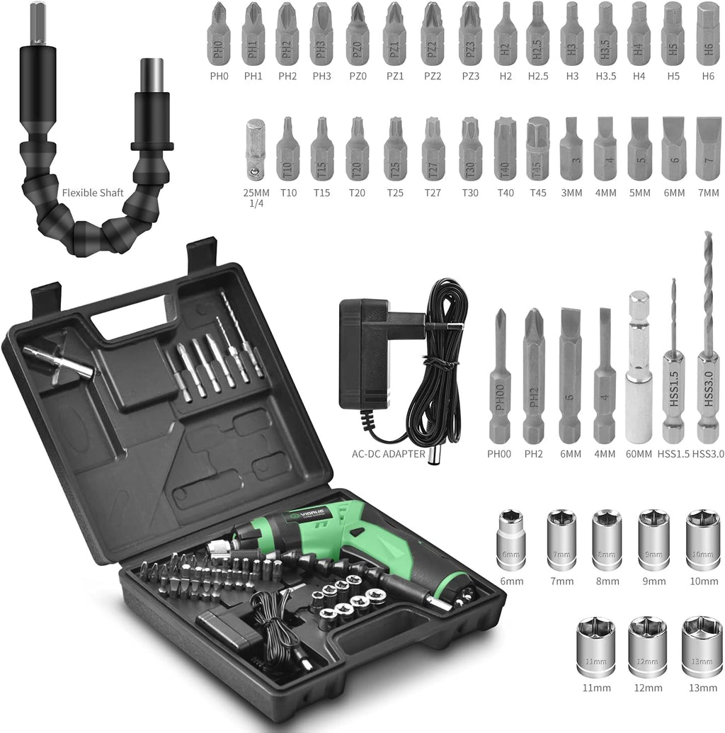 Cordless Rechargeable Electric Screwdriver with LED Light, Flexible Shaft, 4V MAX 2000mAh, Pack of 2 N9681