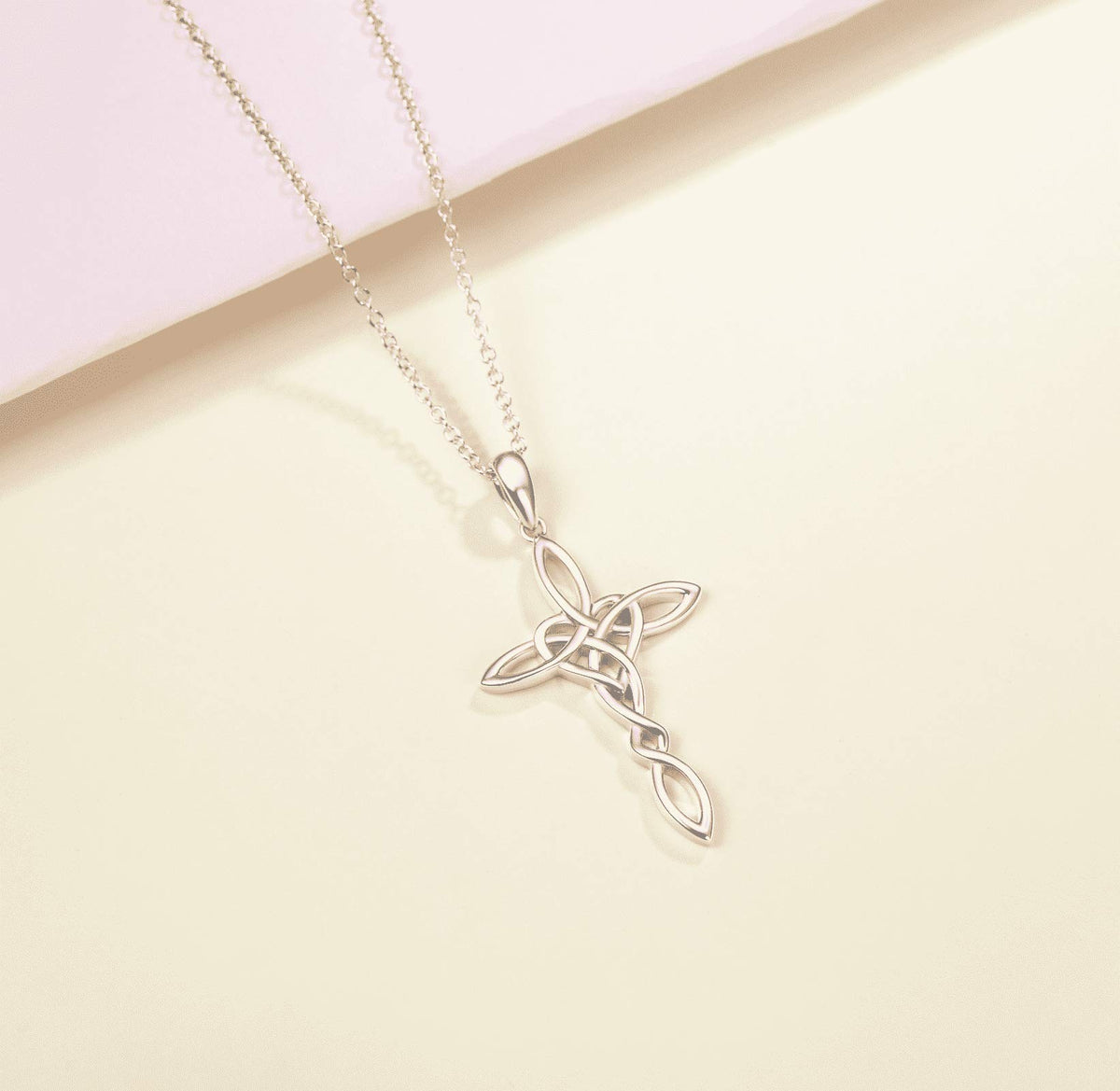 14K Gold Plated Sterling Silver Celtic Knot Cross Pendant Necklace X3740