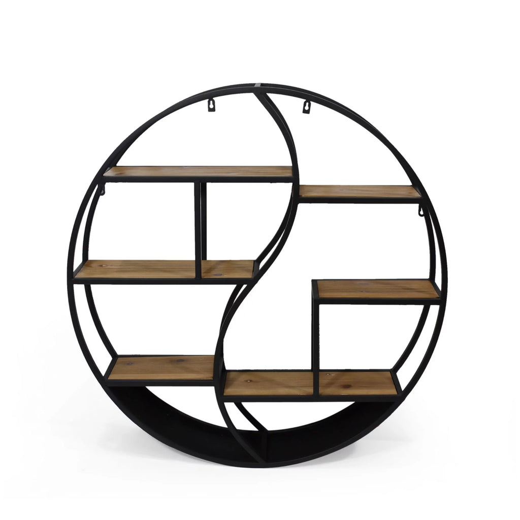 Brown and Black Contemporary Round Hanging Wall Shelf V15555