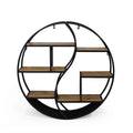 Brown and Black Contemporary Round Hanging Wall Shelf V15555