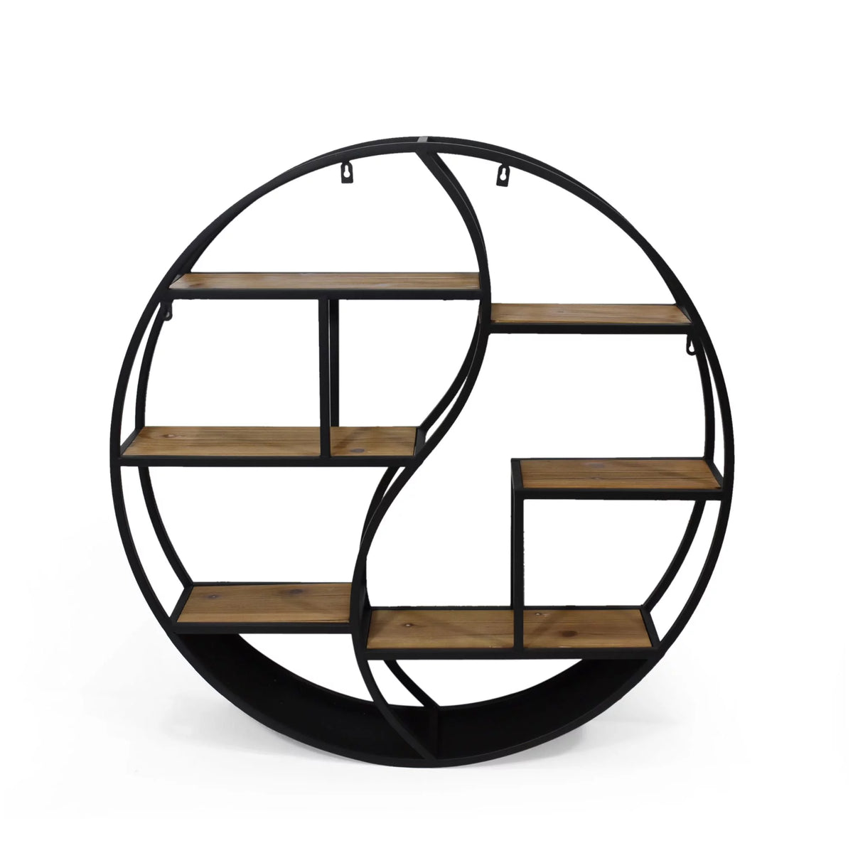 Brown and Black Contemporary Round Hanging Wall Shelf V15555