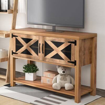 44x22 Wood Metal TV Stand with Storage Cabinets and Shelves G492912