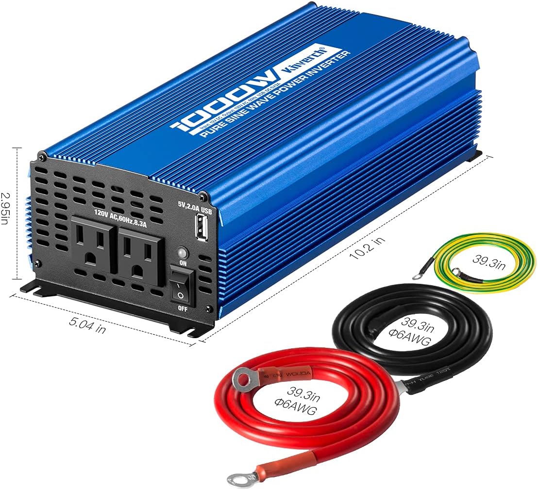 1000W Pure Sine Wave Inverter 12V to 110V with AC Outlets & USB Ports F9294