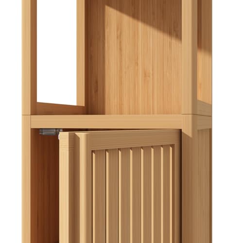 Tall Bamboo Bathroom Storage Cabinet with Door and 2 Tier Shelves V718