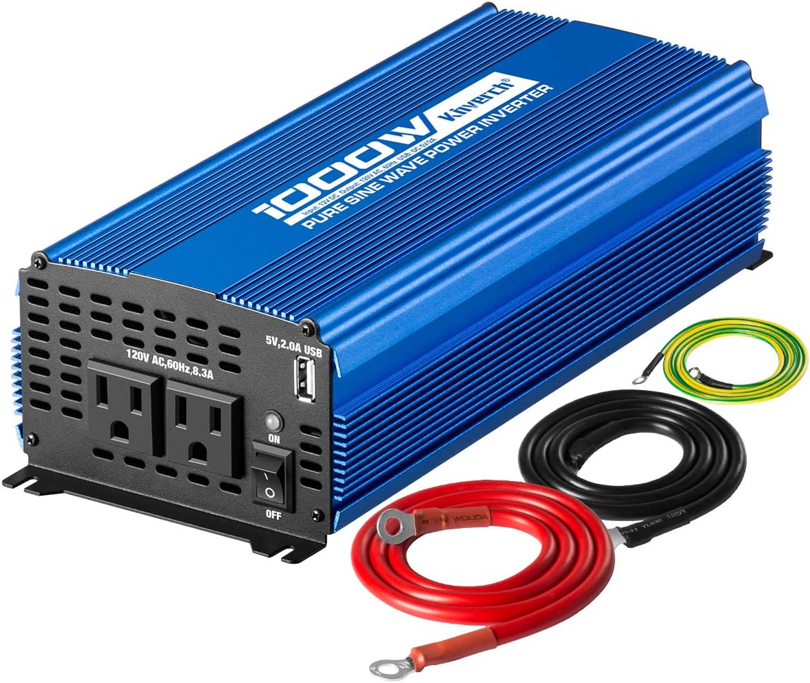 1000W Pure Sine Wave Inverter 12V to 110V with AC Outlets & USB Ports F9294