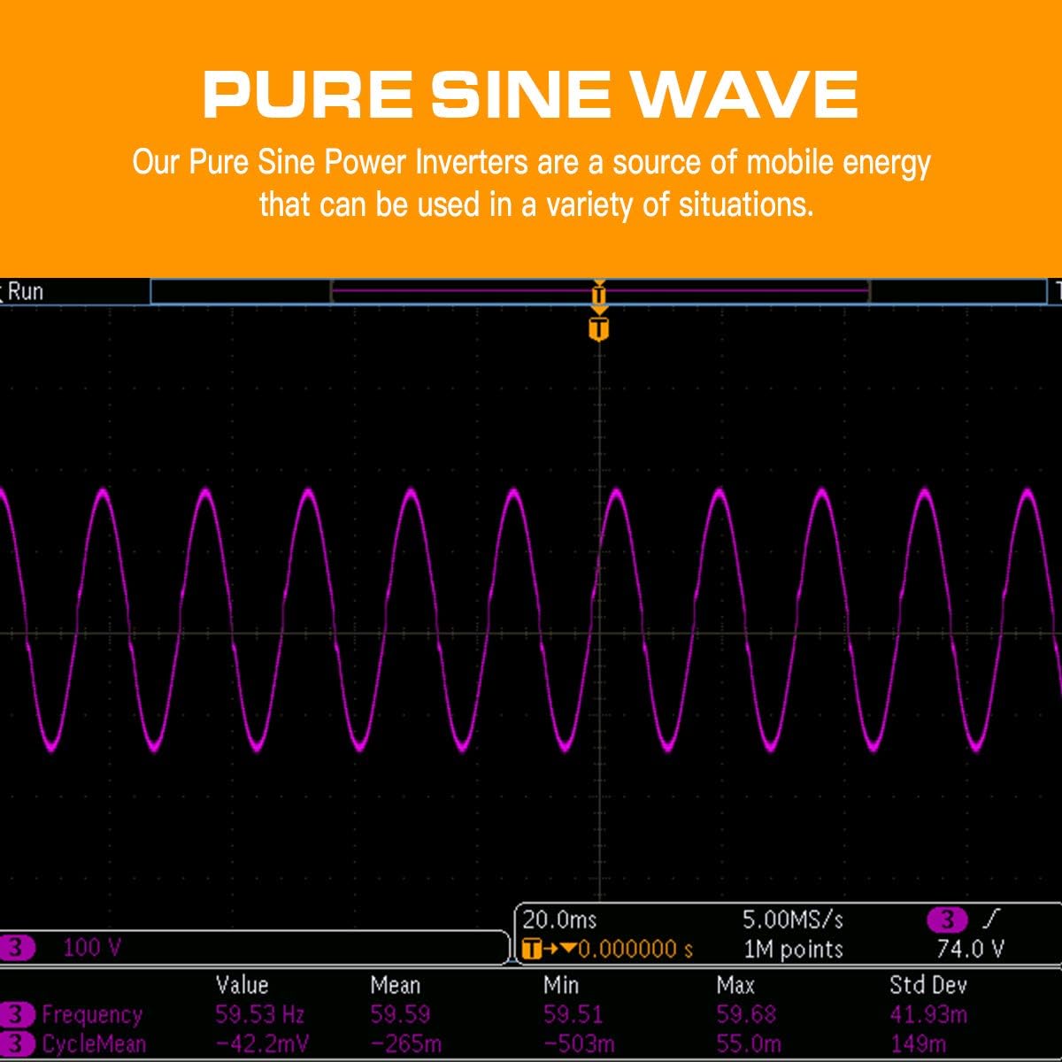 1000W Pure Sine Wave Inverter 12V to 110V with AC Outlets & USB Ports F9294