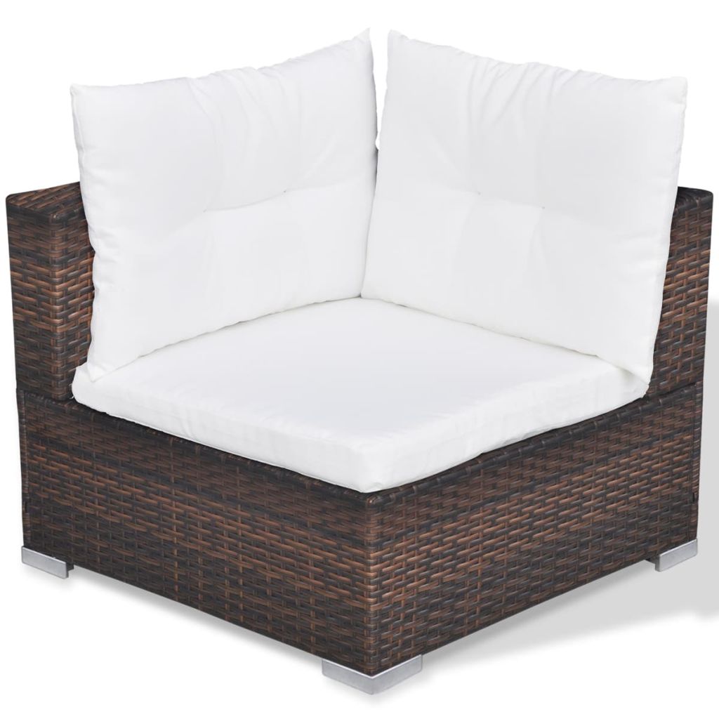 10 Piece Brown Poly Rattan Sectional Cushioned Sofa Set with Coffee Table and Ottoman P5722
