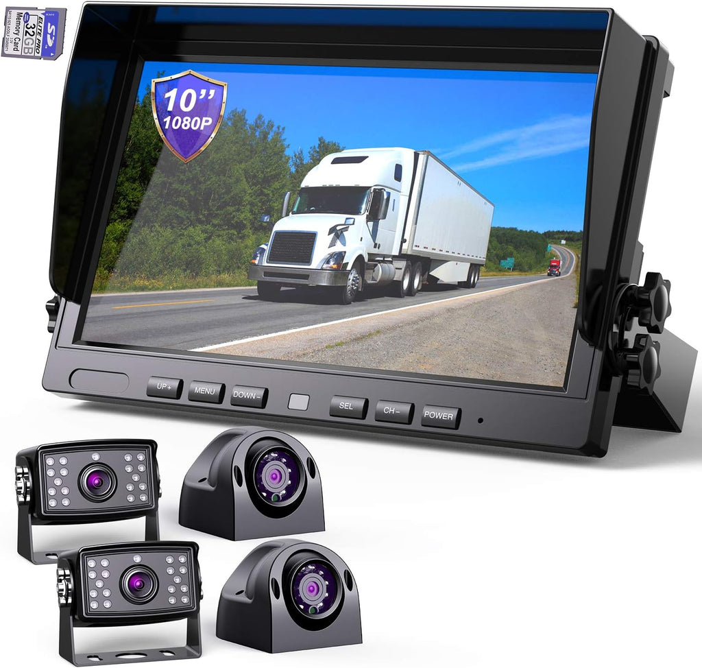 10 Monitor 4 Channel Waterproof Backup Camera System V9250