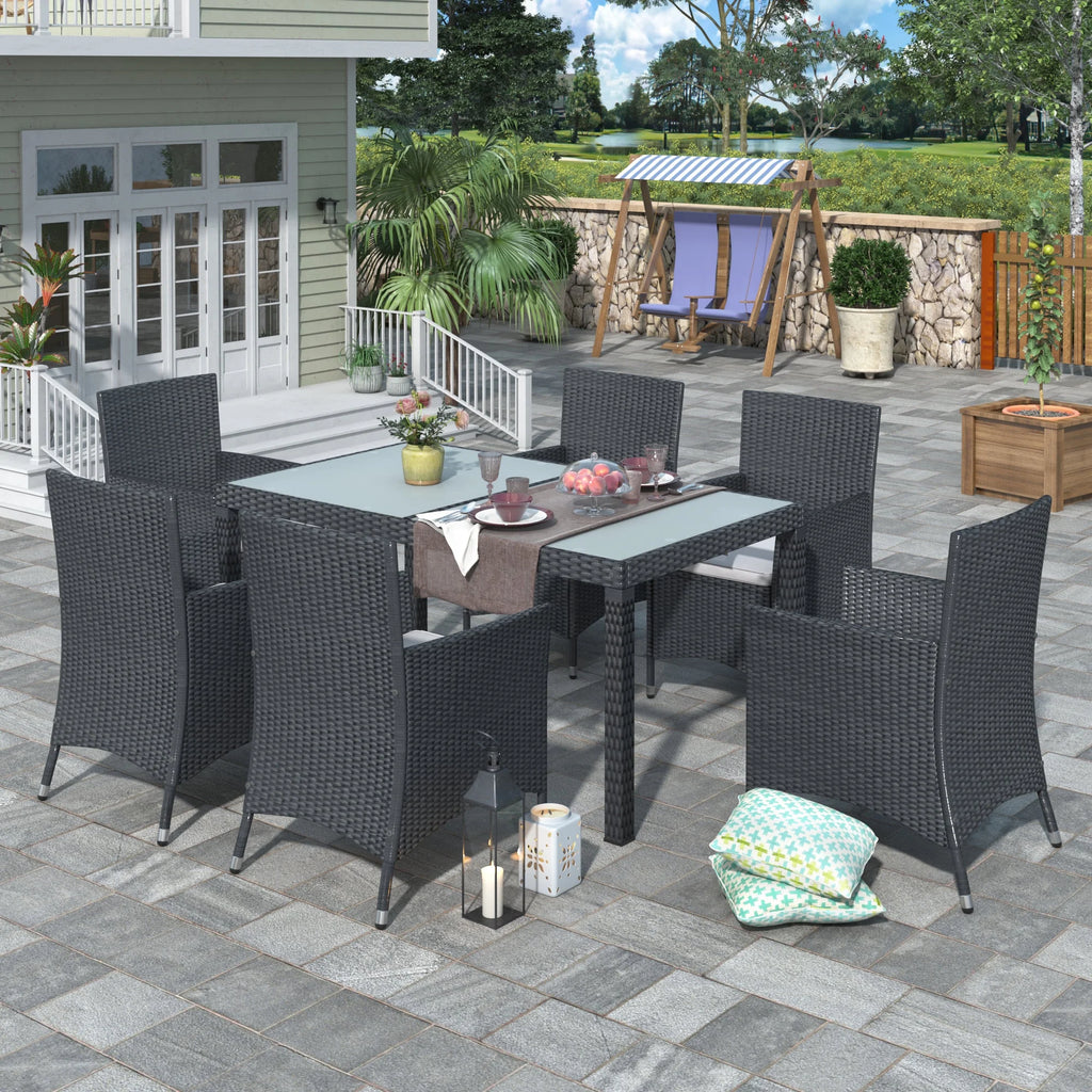 Outdoor PE Rattan Wicker Dining Set of 7 with 6 Chairs L137604