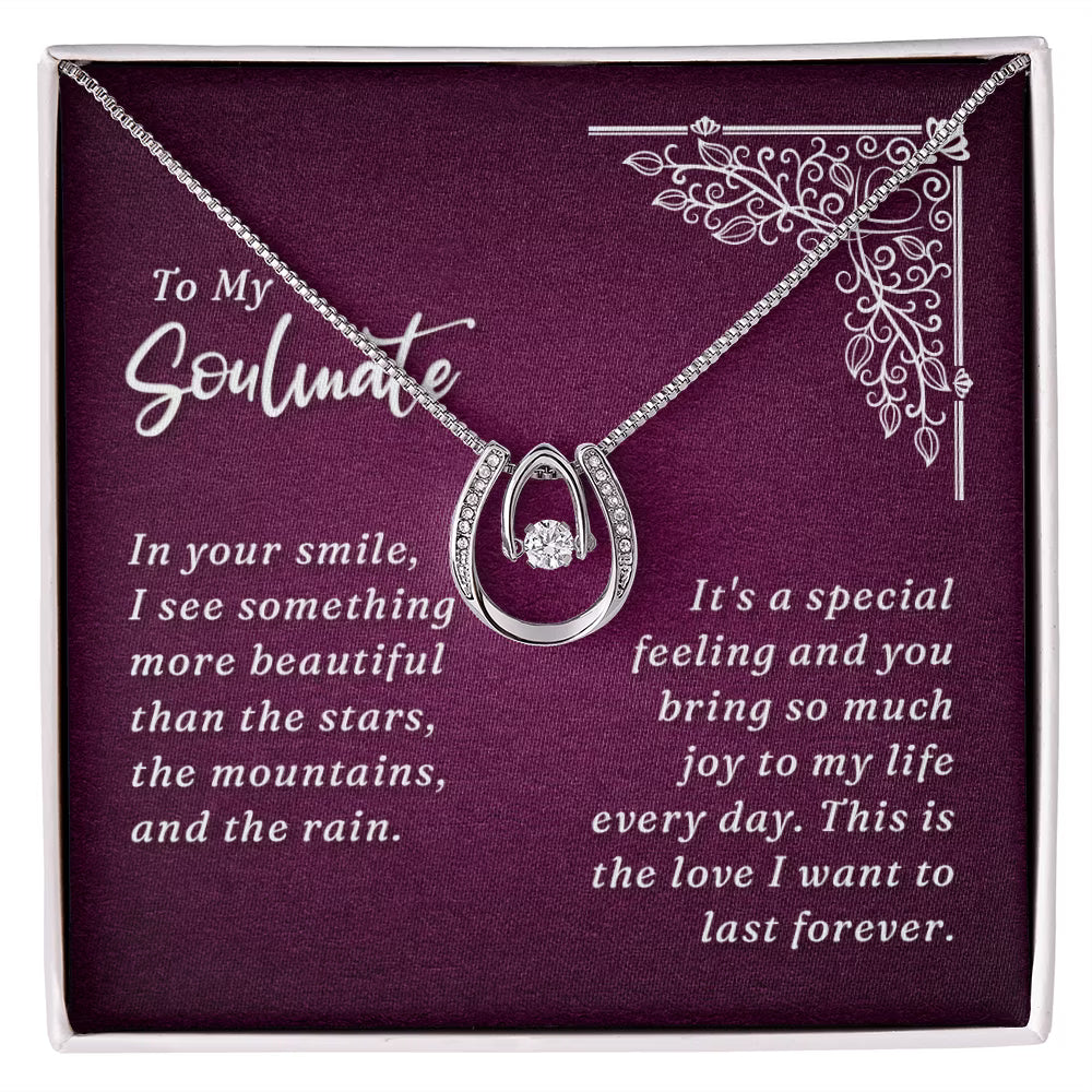 Lucky Horseshoe Necklace Message Card 14k CZ Crystals T386915