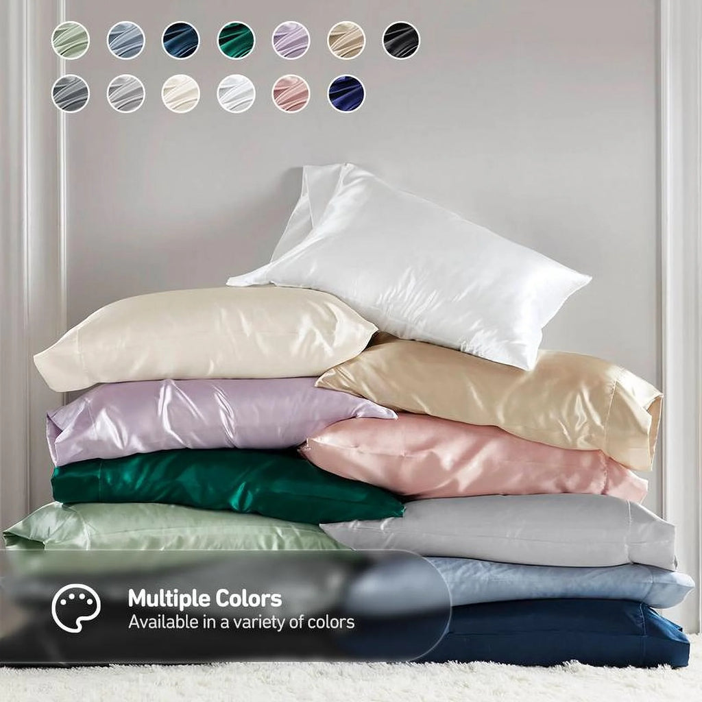 6 Piece Satin Sheet Set with Flat Sheet, Fitted Sheet, 4 Pillowcases Q696