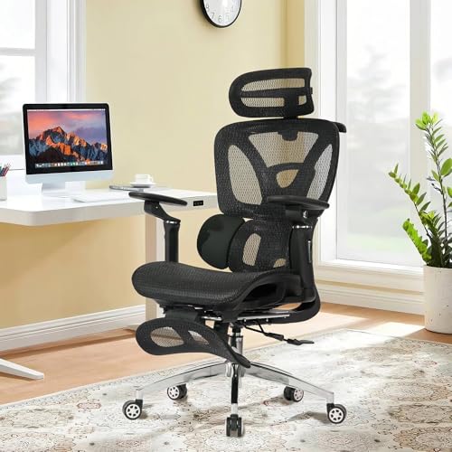Black Ergonomic Mesh Office Chair with Footrest N1392
